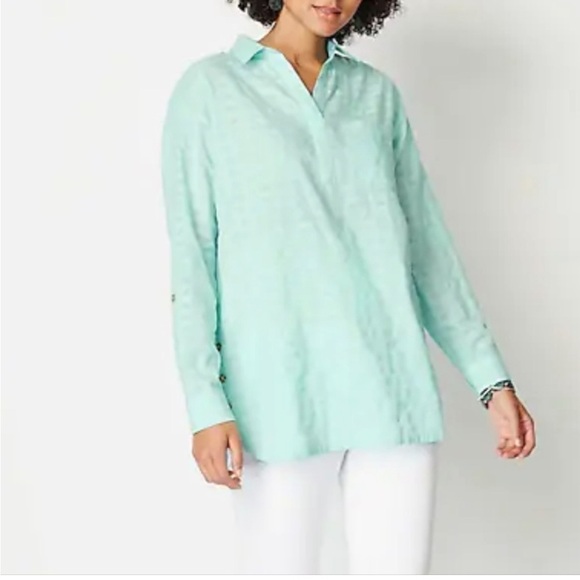 J. Jill Tops - J.Jill Long Sleeve Side button Textured 100% Cotton Long Sleeve Teal Top XS